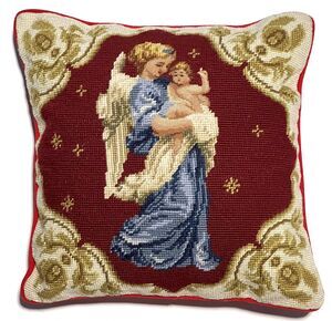 Vintage Christmas Needlepoint Petit Point Pillow Victorian Angel Baby13X13”